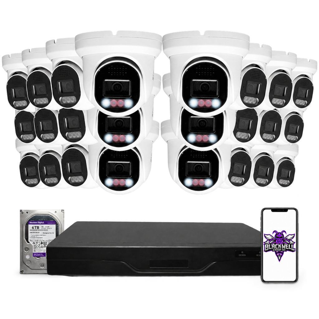 Montavue 8MP Home Smart Light Turret Bundle (MHT-8-101) | 32-Channel Pro NVR + 6TB — BGI logo on phone screen