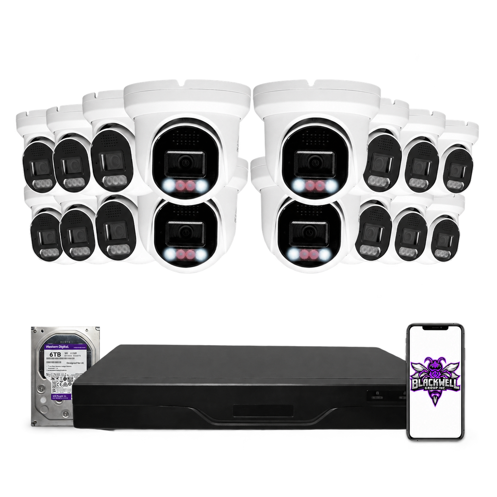 Montavue 8MP Home Smart Light Turret Bundle (MHT-8-101) | 32-Channel Pro NVR + 6TB — BGI logo on phone screen