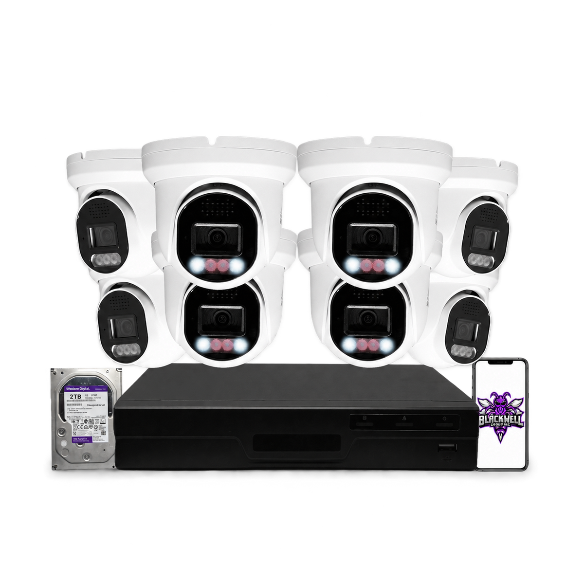 Montavue 8MP Home Smart Light Turret Bundle (MHT-8-101) | 8-Channel Pro NVR + 1TB — BGI logo on phone screen