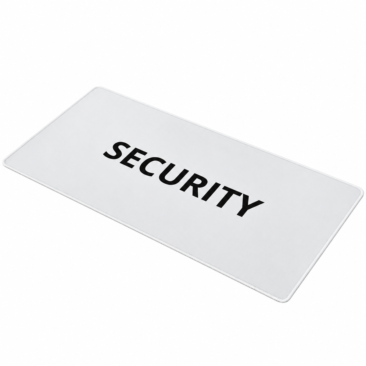 White SECURITY desk mouse pad on a white background.
