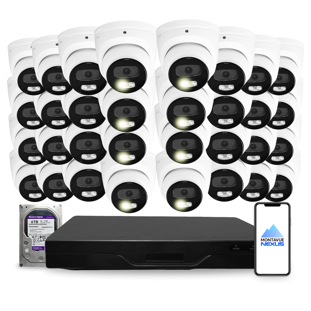 Montavue 8MP Smart Light Turret Bundle (MNT-8-101) | 32-Channel Pro NVR + 6TB — original supplier photo; phone-logo edit pending