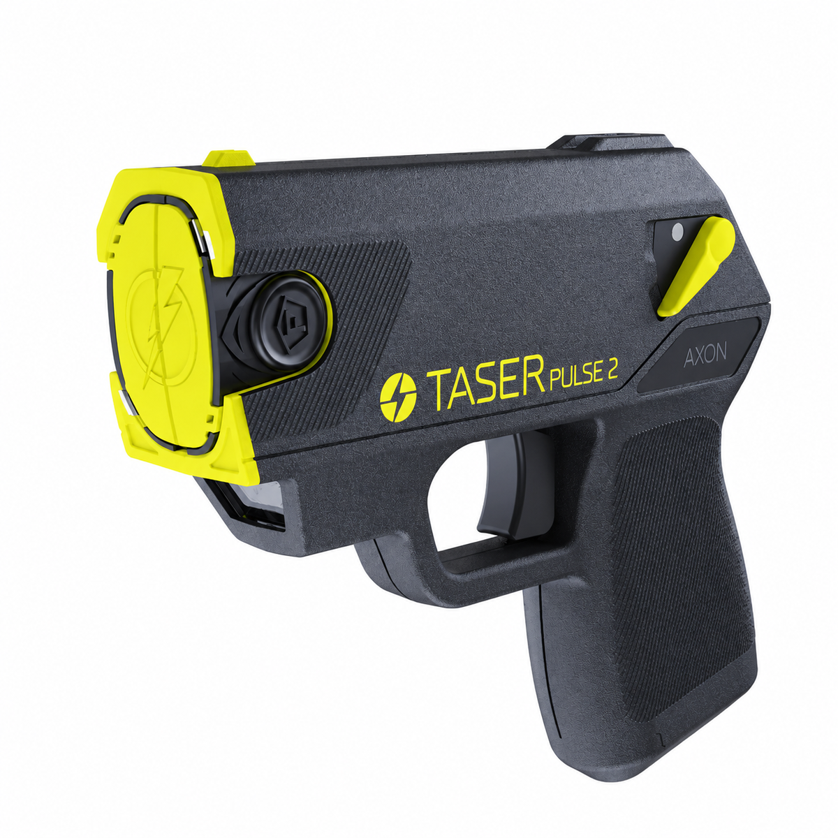 TASER Pulse 2 black and yellow device on white.
