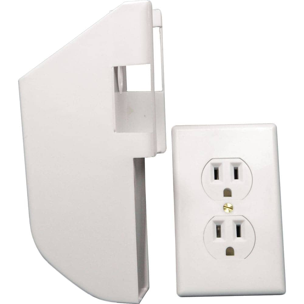 White wall outlet diversion safe with faceplate and concealed compartment.