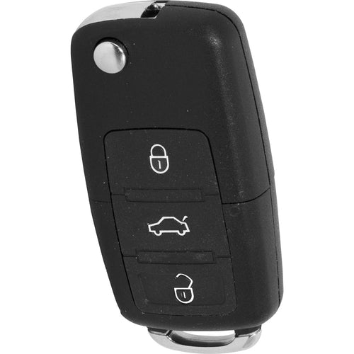 Black car-key-style diversion safe with imitation remote buttons.