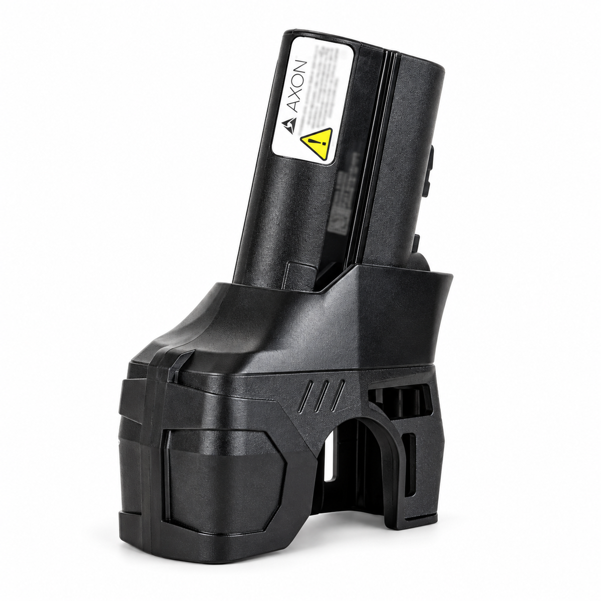 Black TASER XPPM extended power magazine showing spare-cartridge storage base.