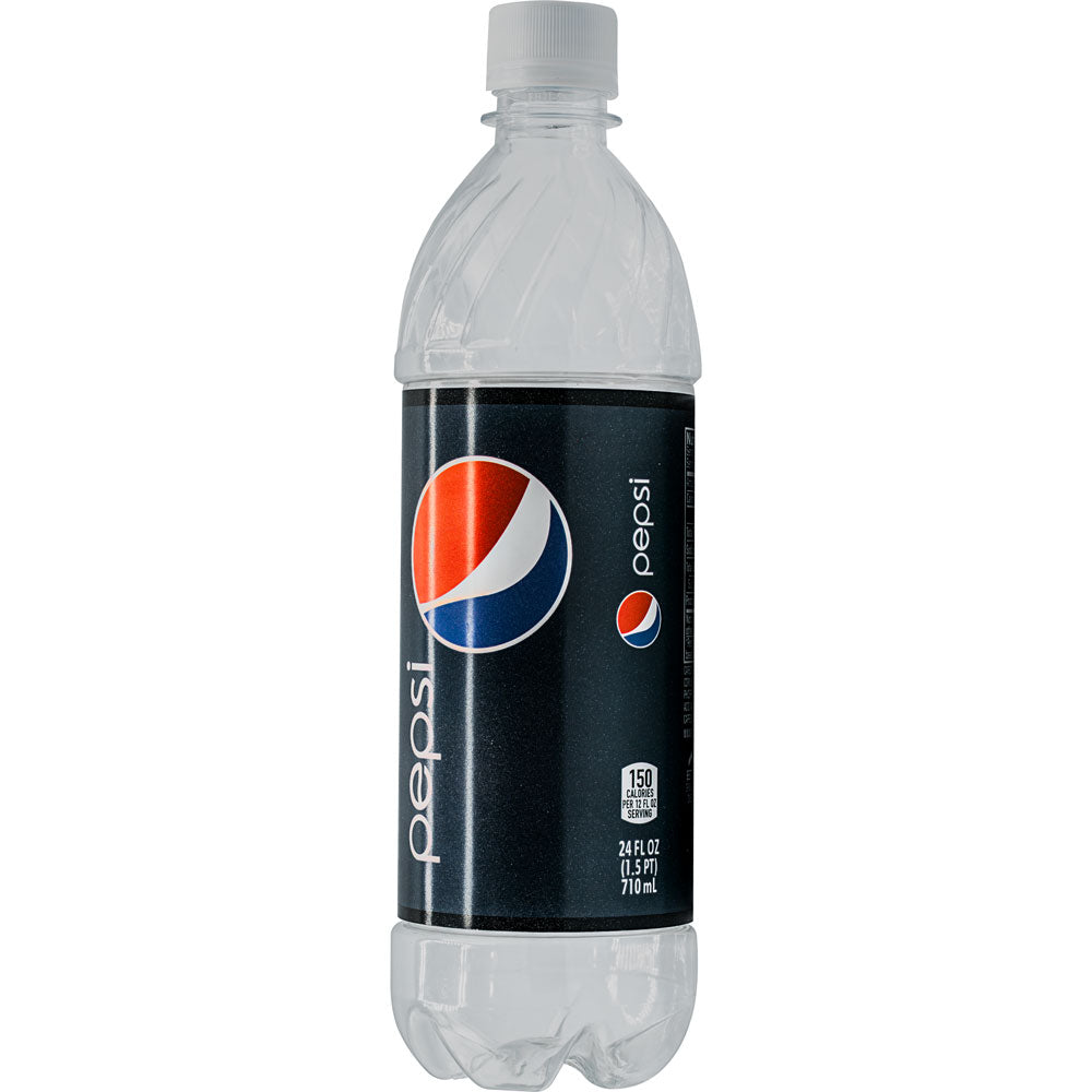 Clear soda-bottle-style diversion safe with dark beverage label and white cap.