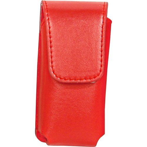 Red leatherette holster for the Li’L Guy stun gun with flap closure