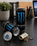 Monster Energy drink diversion safe shown with removable top and hidden storage compartment.