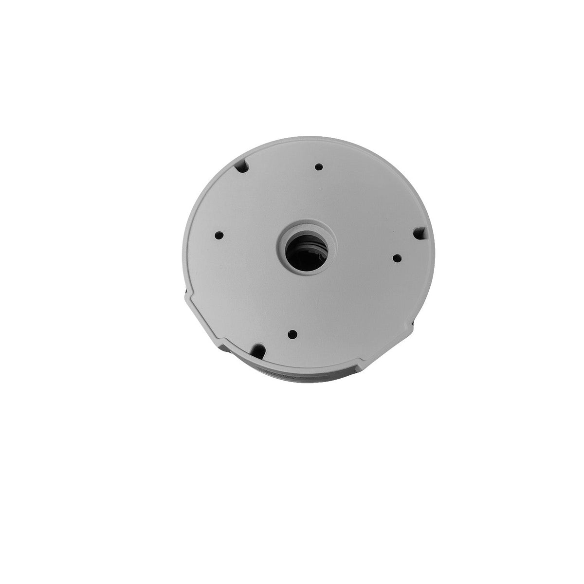 Montavue MA13G round gray junction box showing its mounting face