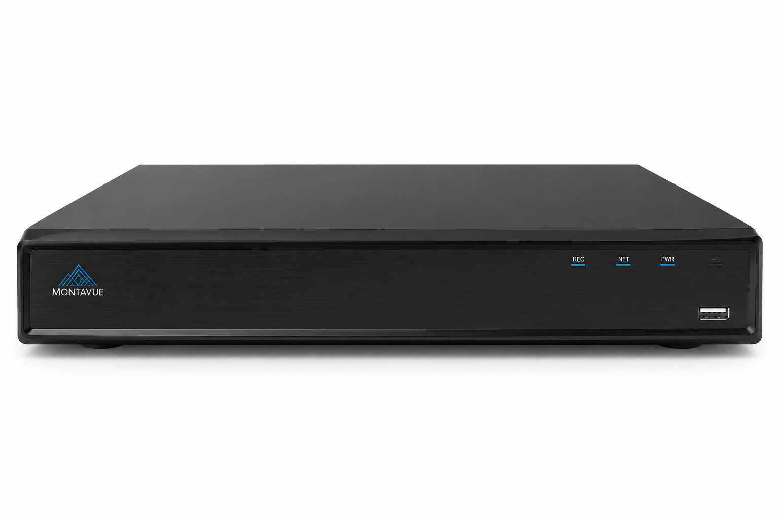 Front view of Montavue MNR4216-16P-AI 16-channel 4K AI PoE network video recorder for professional surveillance systems.