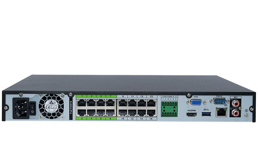 Montavue MNR5216-16P-AI network video recorder rear panel with 16 PoE ports