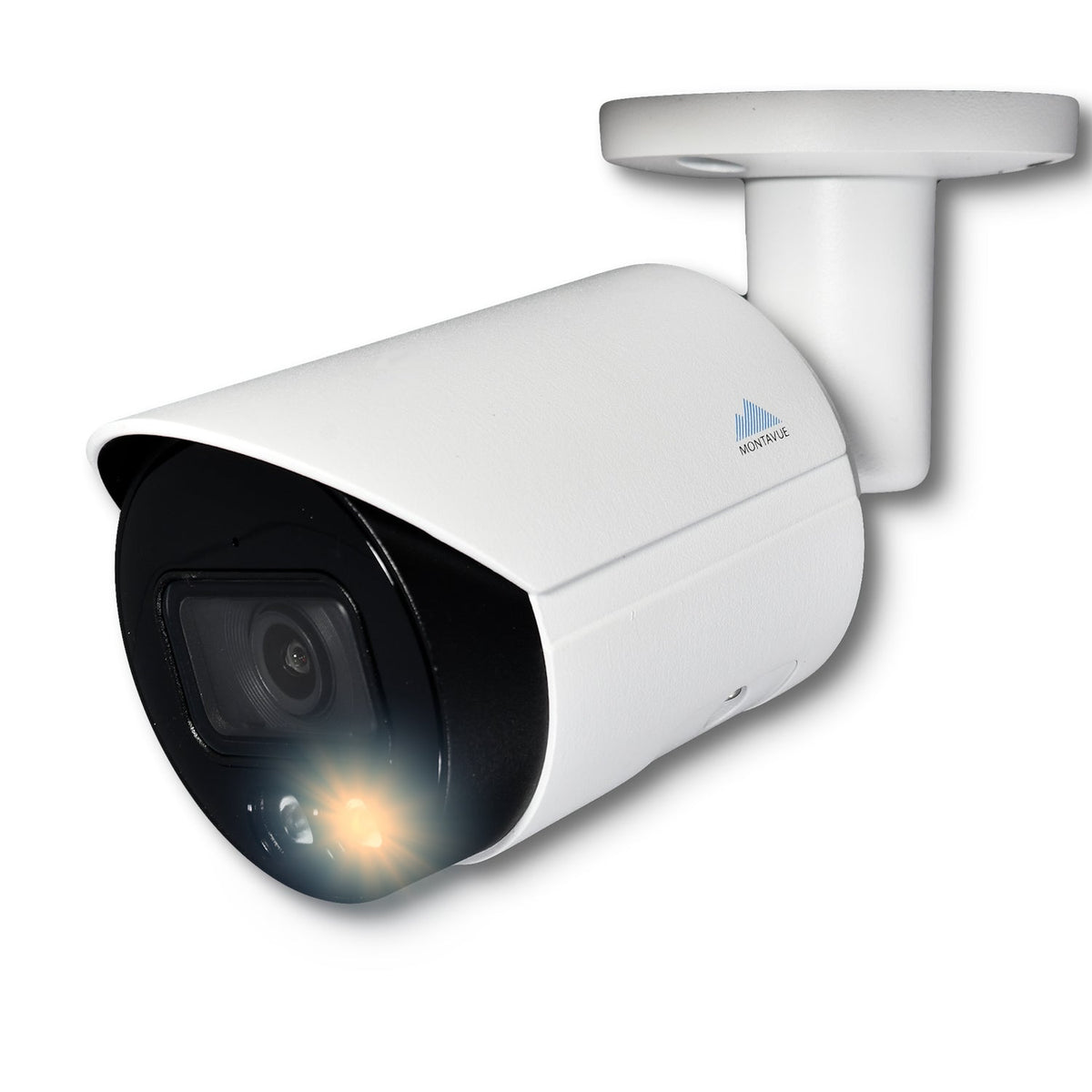 White Montavue MTB4095 4MP bullet security camera with mounting arm