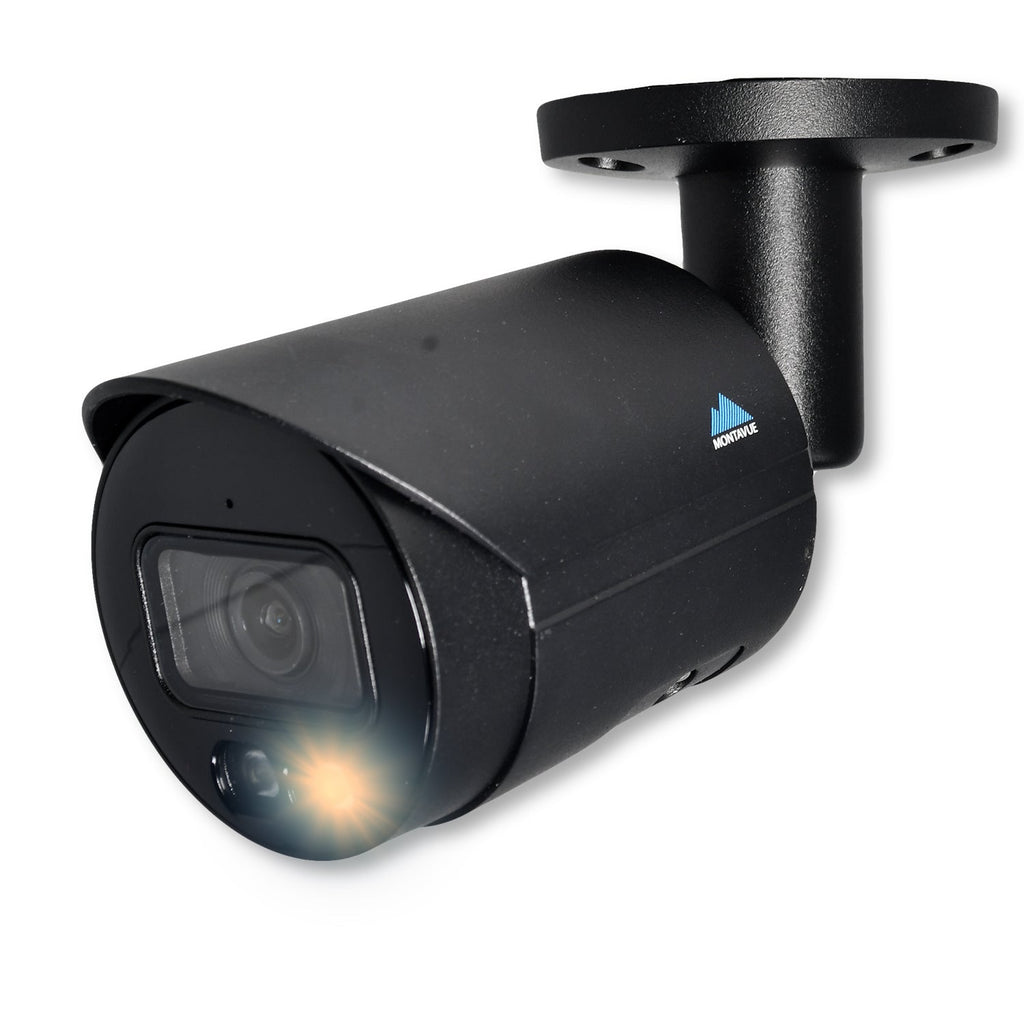 Black Montavue MTB8111 8MP bullet security camera with lens and dual illumination lights