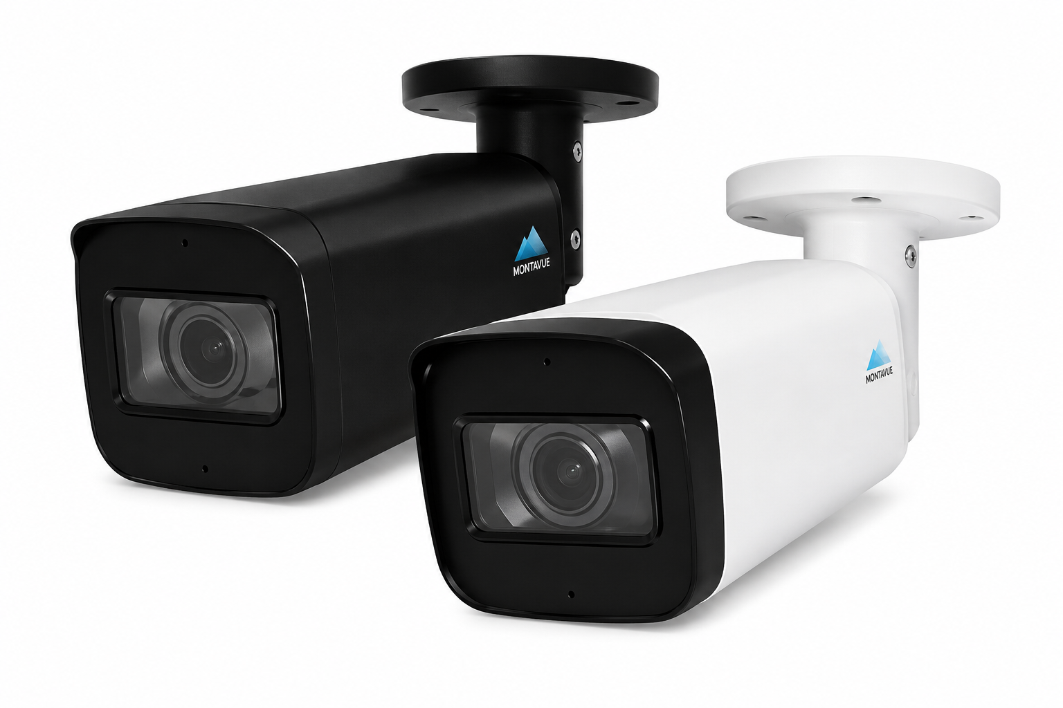 Black and white Montavue MTB8113-V-AISMD 8MP 4K varifocal AI bullet security cameras.