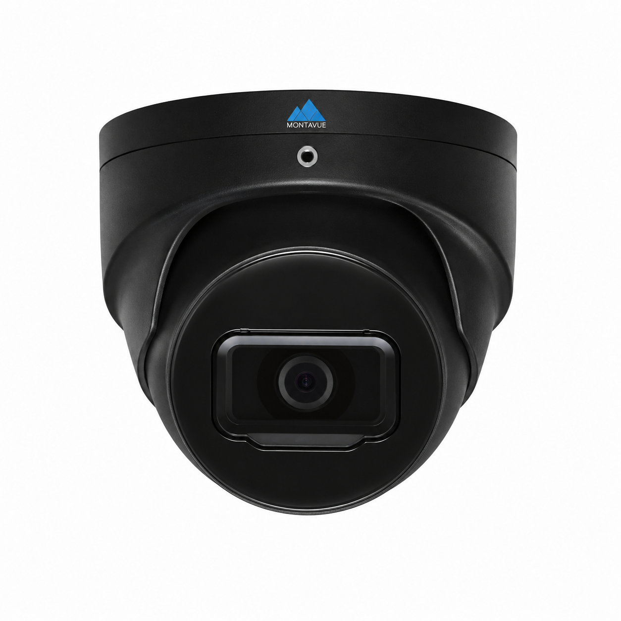 Front view of black Montavue MTT8106-SMD 8MP 4K AI turret security camera.
