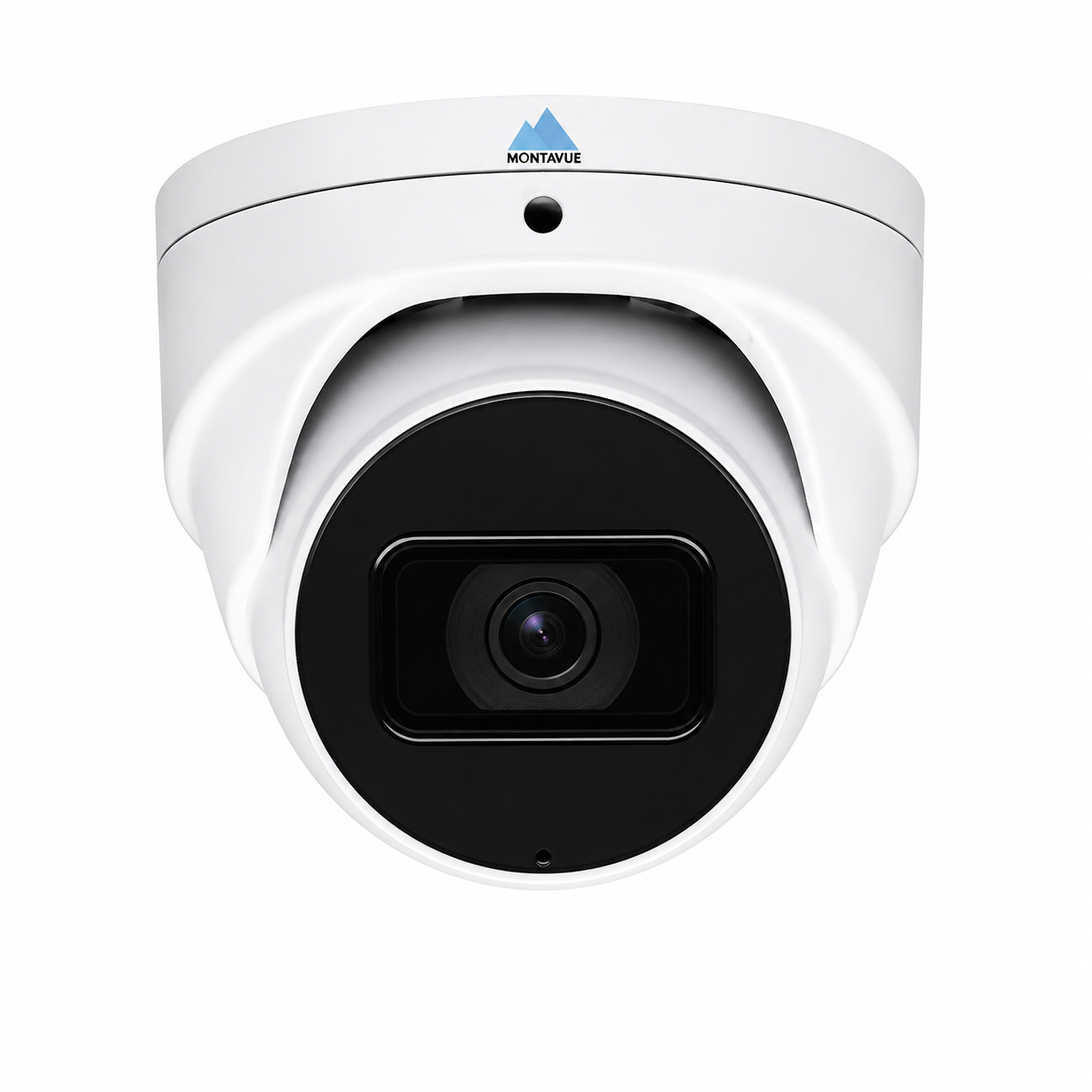 Front view of white Montavue MTT8106-SMD 8MP 4K AI turret security camera.