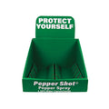 Empty green Pepper Shot countertop retail display