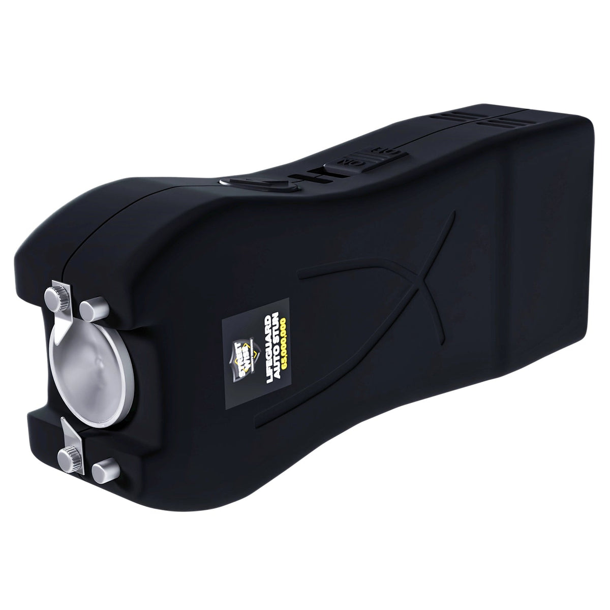 Black Streetwise Lifeguard Auto Stun gun with LED flashlight and textured grip