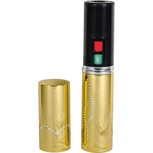 Gold Stun Master lipstick stun gun with flashlight and removable cap