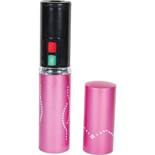Pink Stun Master lipstick stun gun with flashlight and removable cap