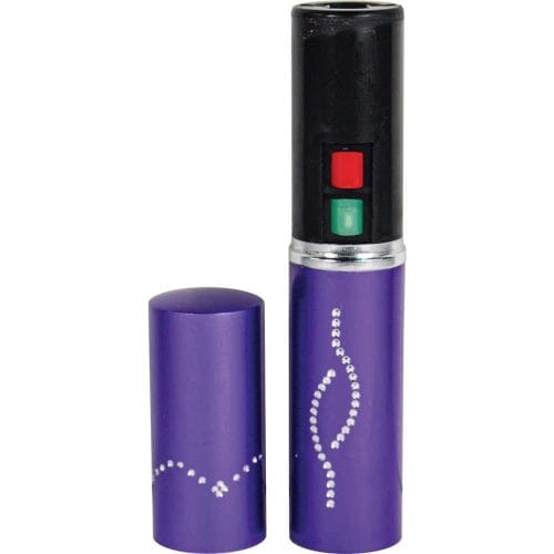 Purple Stun Master lipstick stun gun with flashlight and removable cap