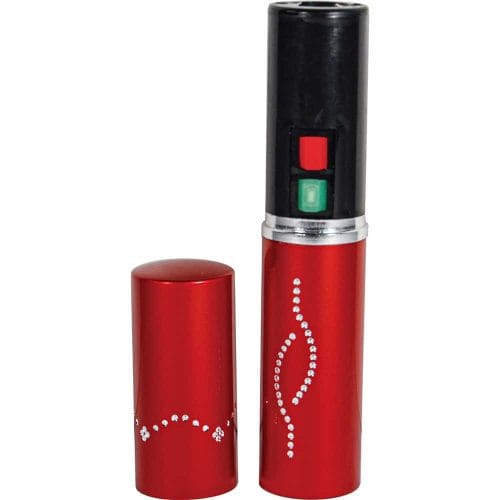 Red Stun Master lipstick stun gun with flashlight and removable cap