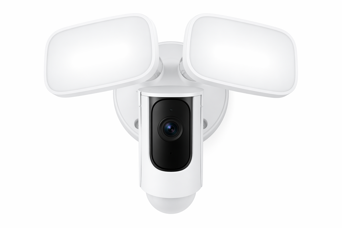 White Montavue MTFL4098-WIFI security camera with two floodlight panels.